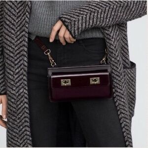 ZARA BELTED & MESSENGER BAG FANNY PACK BURGUNDY & GOLD